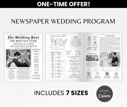 Newspaper Wedding Program - ONE TIME OFFER