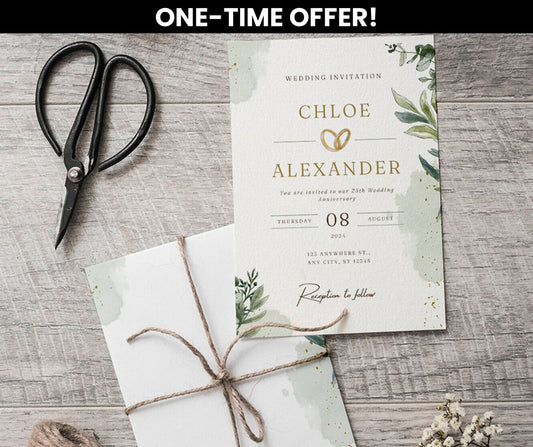 Floral Green Wedding Invite - ONE TIME OFFER